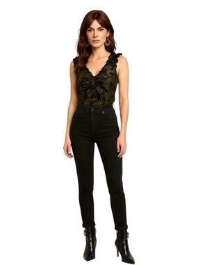 Bellina Gold Floral Corset Top Ruffle Sleeveless Blouse Classy Like New